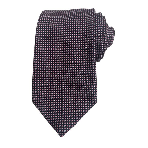 Paul Stuart Men's Silk Designer Luxury Self Tipped Tie Black Pink Handmade Italy - Picture 1 of 6